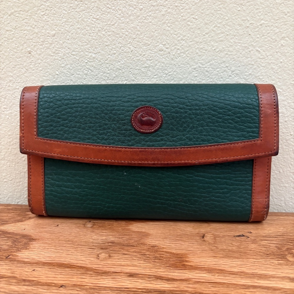 Dooney & Bourke Wallet Organizer Checkbook Holder Trifold Green AWL Vintage Y2K